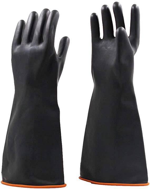 black 18 inch rubber gloves with orange rolled edges